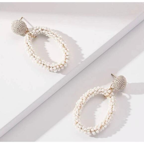 Beaded White Drop Earrings - Picture 2 of 2